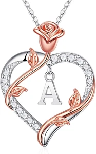 Mothers Day Gifts for Wife - 925 Sterling Silver Heart Initial Necklace, Anniver - Picture 1 of 12