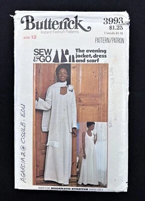 Butterick 3993 Misses Evening Jacket, Dress, Scarf 1970's Pattern size 12 Uncut - Image 1 of 2