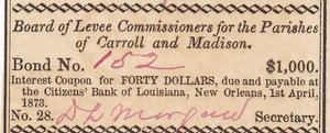 $1000 (PARISH OF CARROLL & MADISON) "LOUISIANA" (BOND) "CARROLL & MADISON" $40 - Picture 1 of 1