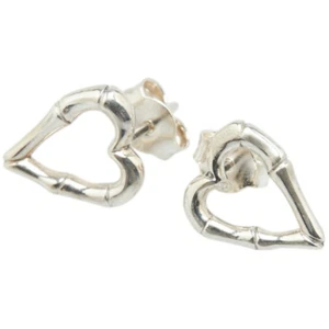 GUCCI Bamboo Heart Stud Earrings Silver 925 Auth w/Box #6388 - Picture 1 of 7
