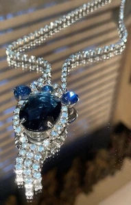 Stunning Vintage Art Deco Sapphire Blue & Light Blue Glass Rhinestone Necklace - Picture 1 of 16