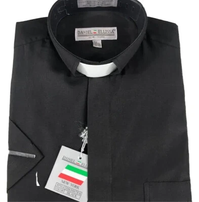 Camicia uomo Daniel Ellissa nera clero linguetta bianca maniche corte taglie 14,5 - 22,5 - Immagine 1 di 4