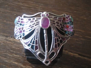 Prächtiger Armreif Armspange Libelle Dragonfly 925er Silber bunt emailliert - Bild 1 von 5