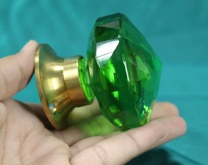 Vintage Green Glass Door Knob with Diamond Cut | Elegant Victorian Style Home - Picture 1 of 9