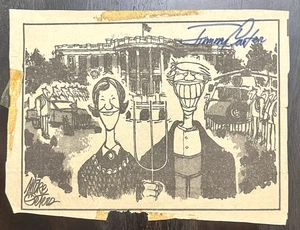 1977 Signed American Gothic Cartoon of Jimmy Rosalynn Carter Mike Peters No COA - Picture 1 of 5