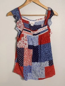 Ariat Women's Blue Note Sleeveless Top Tank Red/White/Blue Lace Accents Size M - Picture 1 of 7