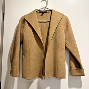 NICE! Linda Allard Ellen Tracy Size 4 Wool Jacket Womens Tan Open Front - Picture 1 of 5