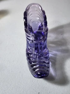 Vintage Fenton Cat Head Art Purple Textured Glass Slipper - Picture 1 of 8