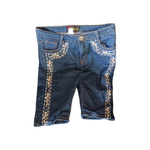 ZZVET dunkle Jeansshorts Blumenstickerei und klare Nieten Taschen 9/10 W/32" - Bild 1 von 12