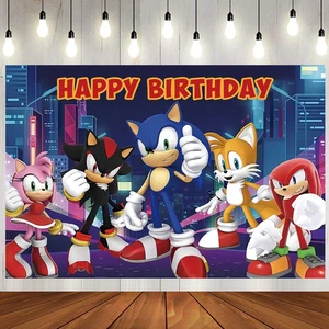Sonic il Riccio Sfondo Buon Compleanno 5x3.5ft,per Bambini Decorazione Festa Compleanno - Foto 1 di 4