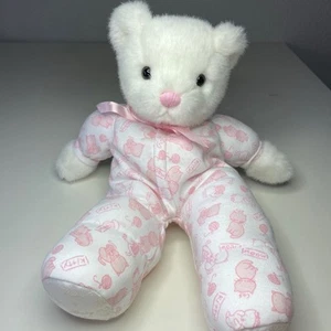 Pigiama Nordstrom Baby N Layette orsacchiotto peluche 13" bianco rosa gattino *LEGGI* - Foto 1 di 13