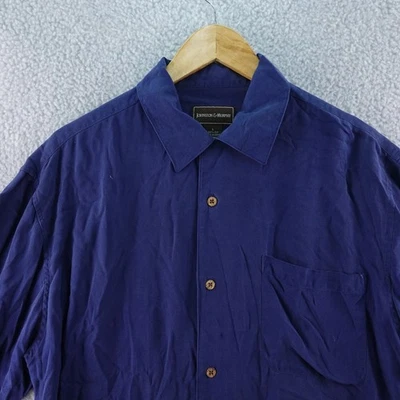 Camisa Johnston Murphy Para Hombres L Seda Abotonada Manga Corta Azul Marino Cuello Preppy Foto 1 de 4