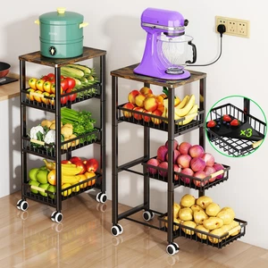 Fruit Vegetable Storage Basket for Kitchen, 4 Tier Large Pull-Out Metal Baskets - Picture 1 of 12