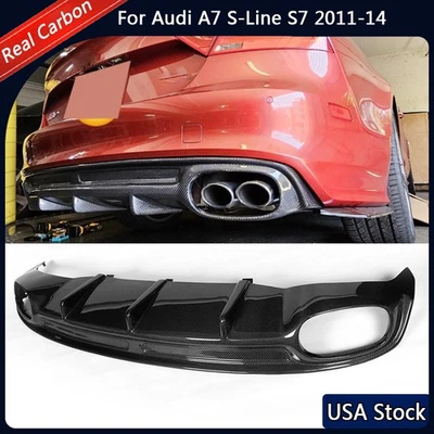 For Audi A7 Sline S7 Pre-facelift 2011-2014 Real Carbon Rear Bumper Diffuser Lip - Image 1 of 4