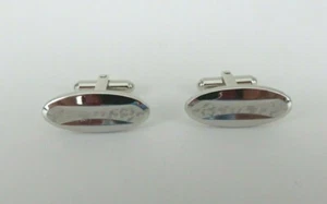 Vintage Herren Hickok Lang Oval Silber Konkav Strukturiert Manschettenknöpfe - Bild 1 von 7