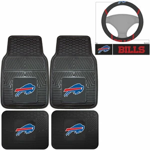 NEW 5PC NFL Buffalo Bills Car Truck Rubber Floor Mats & Steering Wheel Cover Set - Picture 1 of 12