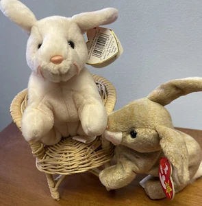 TY Beanie Baby Nibbly and Nibbler  Bunny Rabbits With Tags Perfect   - Picture 1 of 8