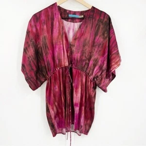 Alice + Olivia Abstract Silk Blend Kimono Sleeve Red Blouse Top Size XS Office - Picture 1 of 4