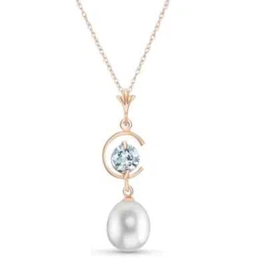 Collar de perlas y aguamarina de 18" en oro rosa de 14 K - Imagen 1 de 1