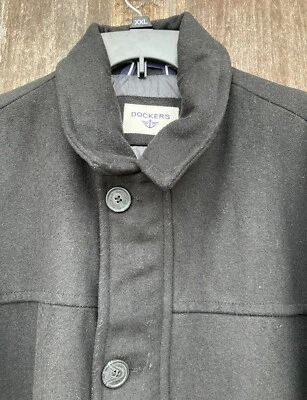 Dockers Casual Men's XL Black Wool Blend Jacket Coat Overcoat Full Zip/Button - Image 1 of 4