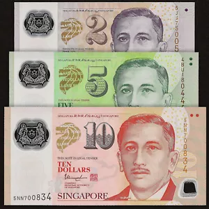 Singapur Set 3 STCK. 2 5 10 Dollar 2014-2019 P-46 47 48 POLYMER UNC - Bild 1 von 4