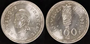 1966 New Hebrides 100 Francs - Silver Coin - Gen BU - Picture 1 of 3