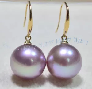Huge 16mm Round Australian South Sea Purple Shell Pearl Earrings 14k Gold AAA - Picture 1 of 6