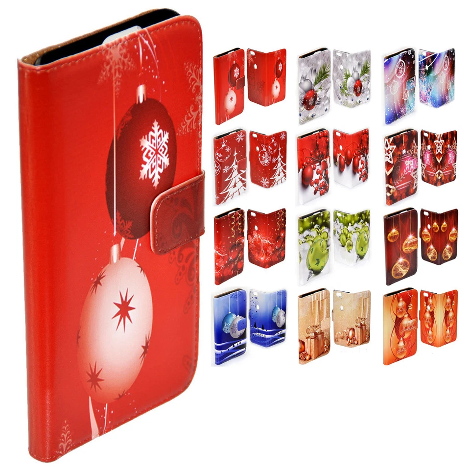 Phone Cover For HTC Series Mobile Phone | Christmas Balls Theme Wallet Flip Case - Image 1 of 1