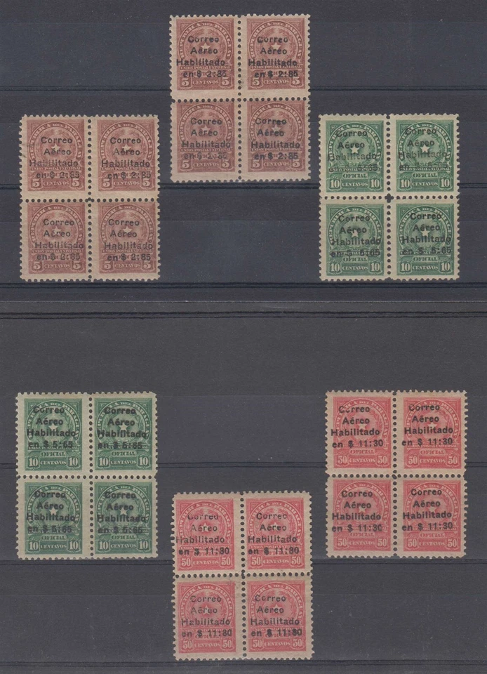PARAGUAY 1929 Sc C1-C3 SEIS BLOQUES DE CUATRO JUEGOS COMPLETOS SOMBRA MNH F,VF Foto 1 de 1