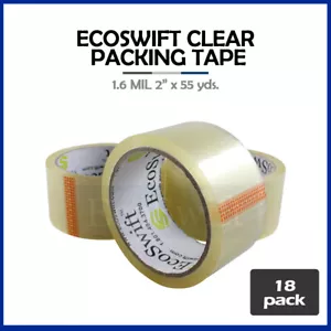 18 ROLLS EcoSwift Carton Box Sealing Packaging Packing Tape 1.6mil 2" x 165 feet - Picture 1 of 6