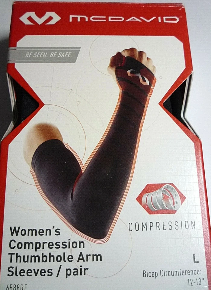 MCDAVID Womens [ L ] Compression Thumbhole Arm Sleeves [Pair] Large Black 6588RF - Image 1 of 3
