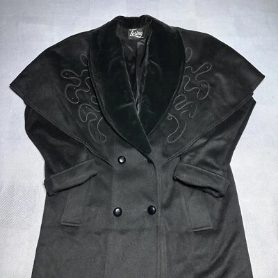 Abrigo largo de lana negro vintage años 60 Loring Forstmann elegante para mujer talla 8 Foto 1 de 4