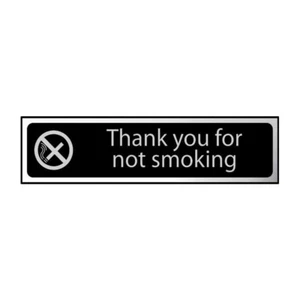 Thank You for Not Smoking Sign Self-Adhesive PVC Black/ Chrome Effect 20cm x 5cm - Picture 1 of 2