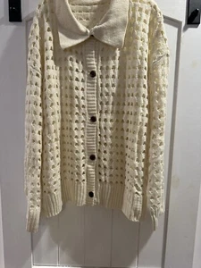 Damen Beige Knopfleiste Strickjacke Pullover Aushöhltes Loch 1xl Neu - Bild 1 von 13
