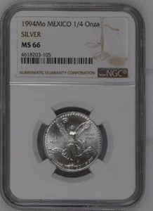1994 Mexico Silver Libertad 1/4 Onza NGC MS66! Pop 3/8! Rare offer! - Picture 1 of 4