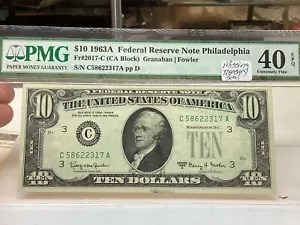 $10 1963A PMG 40 EPQ Error- Missing Treasury Seal Fr2017-C - Picture 1 of 6