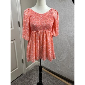 Haptics Smocked Floral Blouse Flowy Romantic Coral Size 2X - Picture 1 of 6