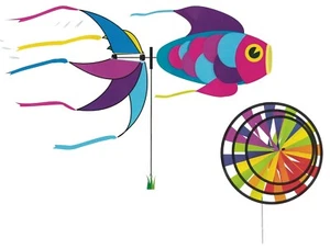 DAMSEL FISH + RAINBOW PINWHEEL bundle! Yard Outdoor Pinwheel Windspinner - Picture 1 of 7