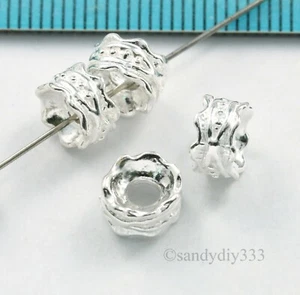 2x BRIGHT STERLING SILVER ROSE RONDELLE SPACER BEAD 7.3mm #597 - Picture 1 of 2