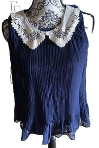 NWT LC Lauren Conrad M Blouse Peter Pam Collar Blue Top Medium Shirt Med - Picture 1 of 9