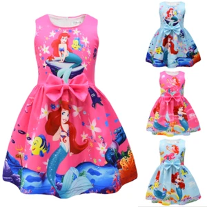 UK Kids Girls Mermaid Ariel Costume Bowknot Skirt Princess Party Fancy Dress Up - Picture 1 of 21