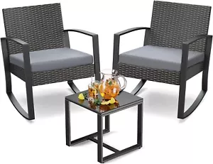 3 Piece Wicker Patio Furniture Set, Outdoor Rocking Chairs, Outdoor Furniture wi - Picture 1 of 2