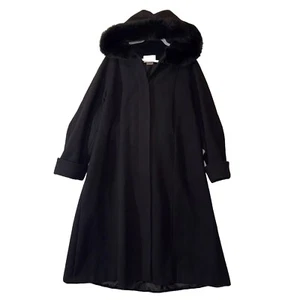 Vintage Worthington 100% Wool Long Coat with Faux Fur Hood - Size 14 - Picture 1 of 9