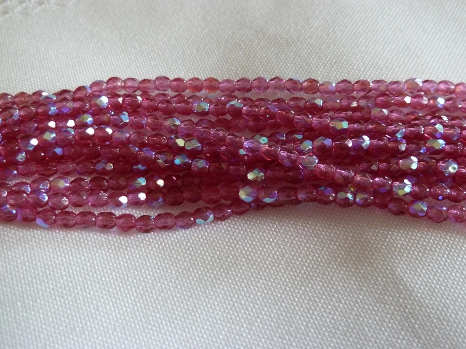 Czech Fire Polished 3mm round faceted glass beads - Ruby AB - Image 1 of 1