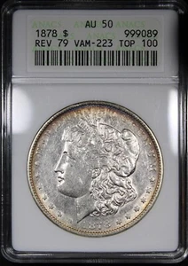 1878 Reverse of 1879 Morgan Dollar ANACS AU50 Soapbox Holder VAM-223 Top 100 - Picture 1 of 2
