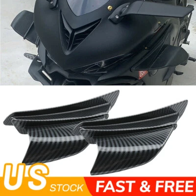 1Pair Motorcycle Side Winglets Air Deflector Wing Kit Spoiler Gloss Carbon Fiber - Image 1 of 4