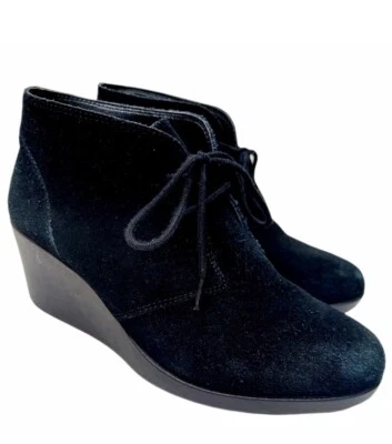 Botines Crocs Leigh de gamuza negros con tacón de cuña para mujer talla 6,5 SN 203863 Foto 1 de 4