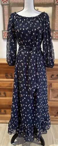 UNDERCOVER Abito contadino lunga cintura Victoria's Secret manica trasparente blu navy taglia S nuovo con etichette