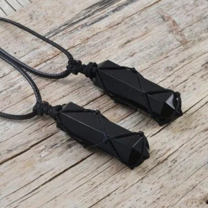Natural Black Obsidian Crystal Pendant Necklace for Spiritual Balance Protection - Picture 1 of 2