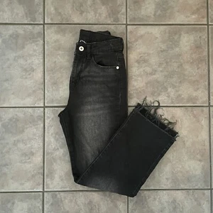 Girl Black Denim Pants Size 10 Art Class Black Straight Jeans Pants Cut Off - Picture 1 of 6